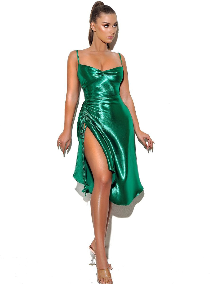 Laurel Emerald Green Satin Dress