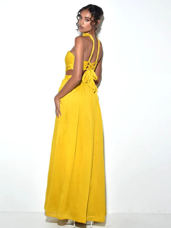 Dania Silk Pleated Chiffon Maxi Dress